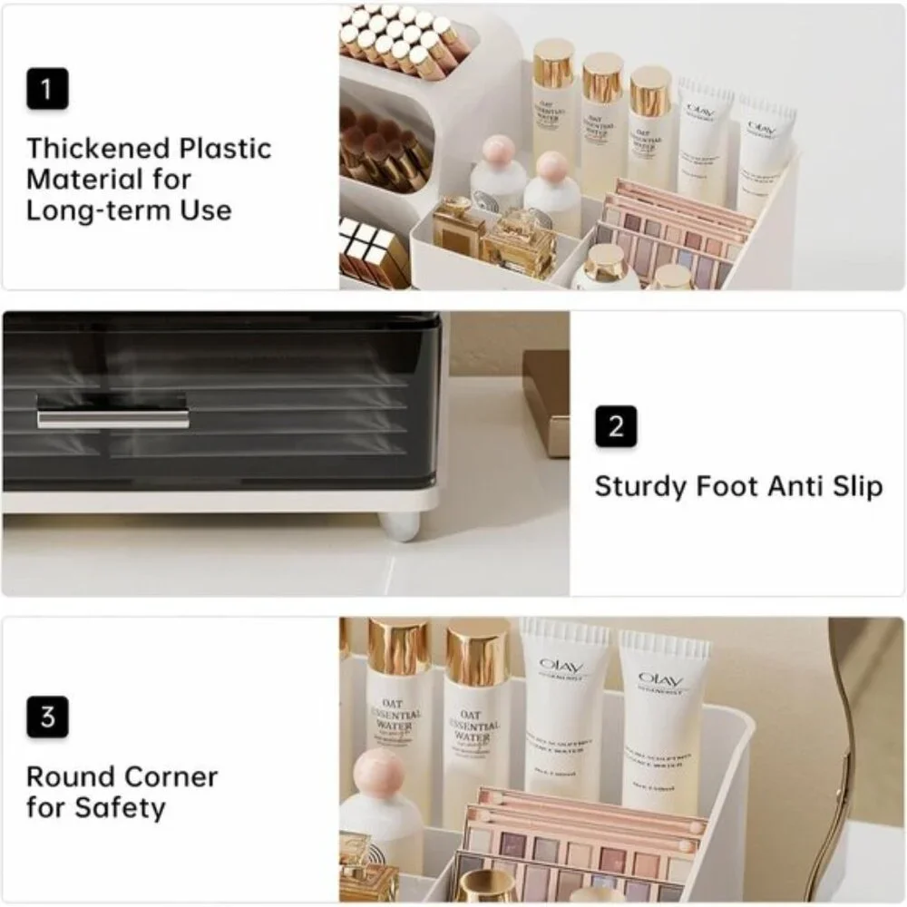 New White Makeup Organizer with Drawers for Vanity, Skincare & Beauty Essentials